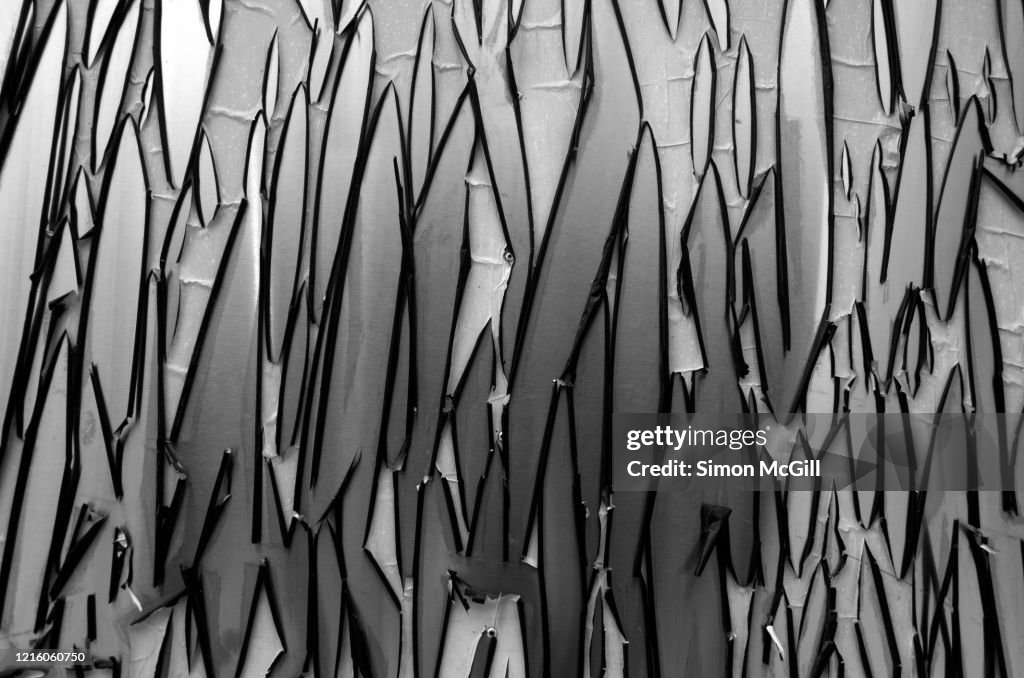 Sun-damaged plastic film peeling off stainless steel