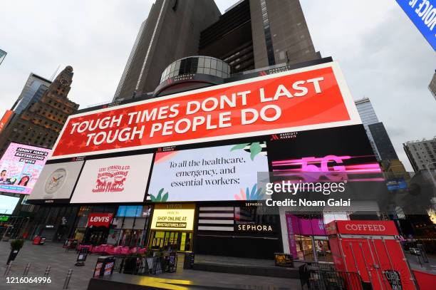 Times Square is empty of traffic as people remain at home to stop the spread of the Coronavirus pandemic on March 31, 2020 in New York City....