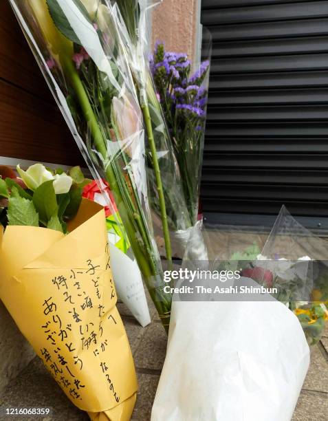 Flowers are offered at home of late comedian Ken Shimura on March 30, 2020 in Mitaka, Tokyo, Japan. Popular comedian Shimura died of the novel...