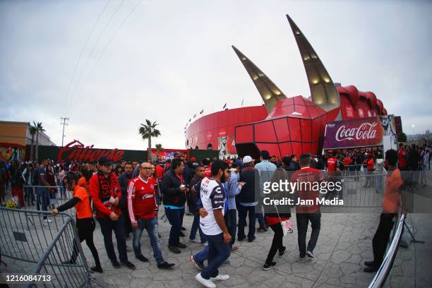 General view of fans outside Caliente Stadium prior the semifinals first leg match between Tijuana and Toluca as part of the Torneo Clausura 2018...