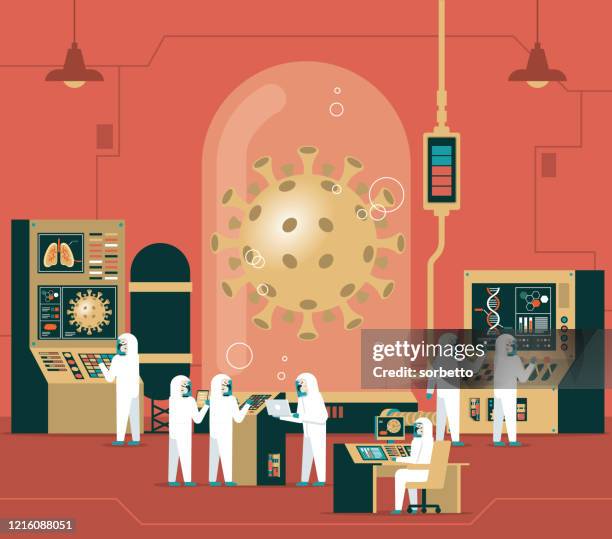 laboratory stock - coronavirus - pharmaceutical factory stock illustrations