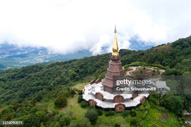 high angle view of two chedi atop inthanon mountain, chiang mai province, thailand - u.s. department of the interior stock pictures, royalty-free photos & images