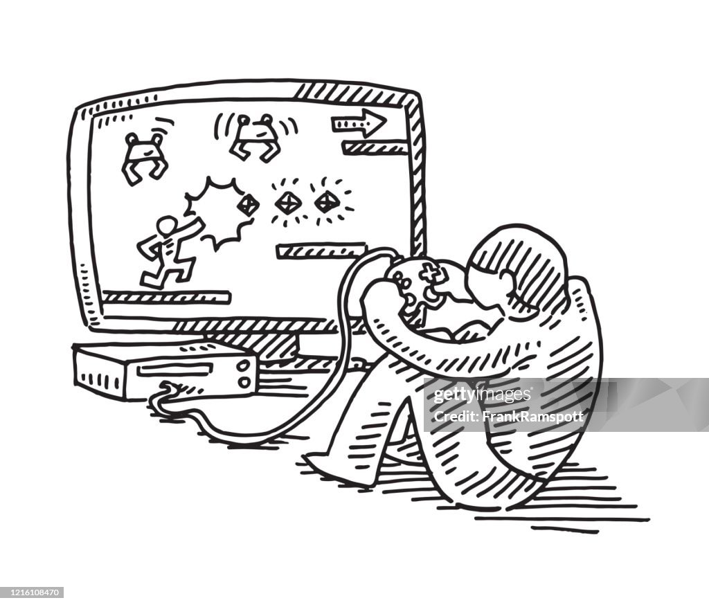 Boy Playing Videogames Drawing