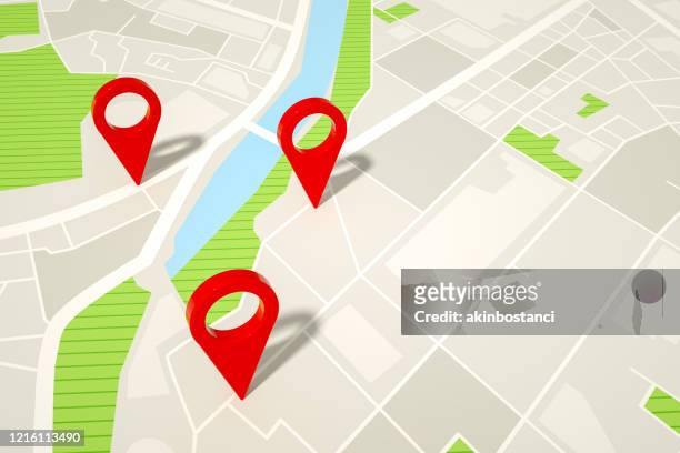 pointeur de carte de navigation 3d, épinglette de marqueur, destinations de voyage - lieu touristique photos et images de collection