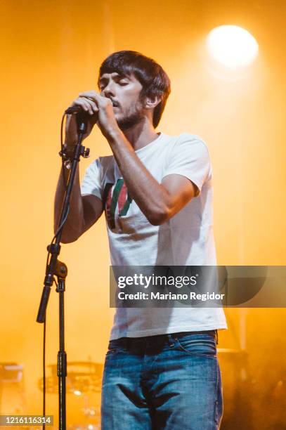 Juan Pedro Martín a.k.a Pucho of the Spanish indie rock band Vetusta Morla performs in concert during El Día de la Música Festival at Matadero on...