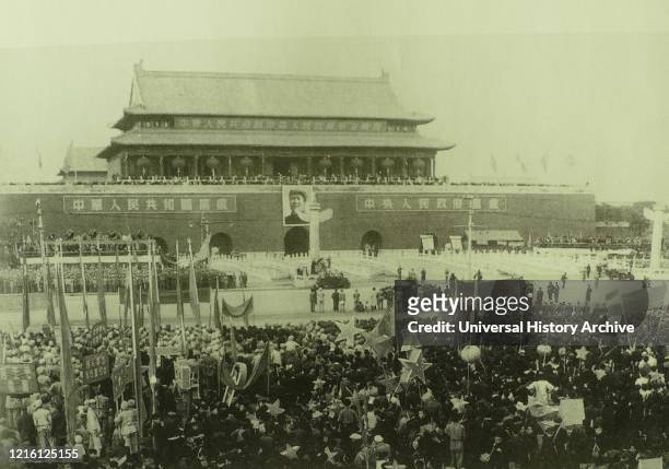 Chairman Mao proclaiming the establishment of the People's Republic of China 1st October, in Beijing. . Mao Zedong , also known as Chairman Mao, was...