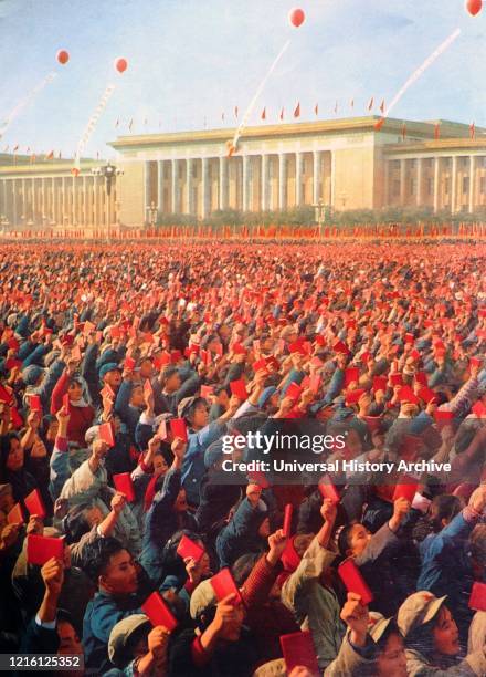 Red Guards in Tiananmen Square Beijing holding copies of the 'thoughts of chairman Mao', during the Cultural Revolution. China 1967.