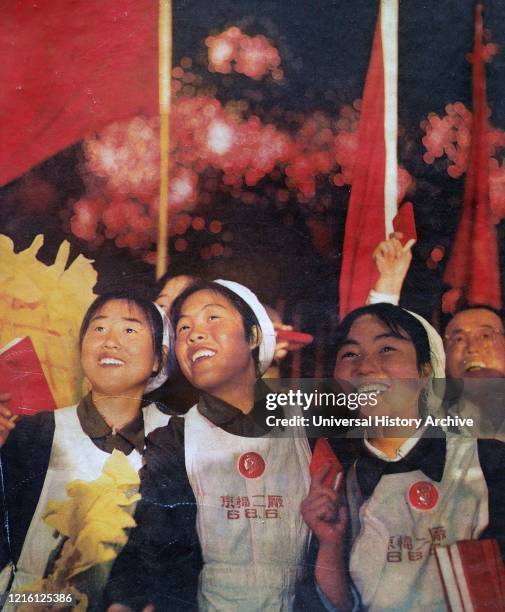 Red Guards in Tiananmen Square Beijing holding copies of the 'thoughts of chairman Mao', during the Cultural Revolution. China 1967.