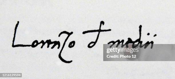 Signature of Lorenzo de' Medici an Italian statesman and de facto ruler of the Florentine Republic. Dated 15th Century.