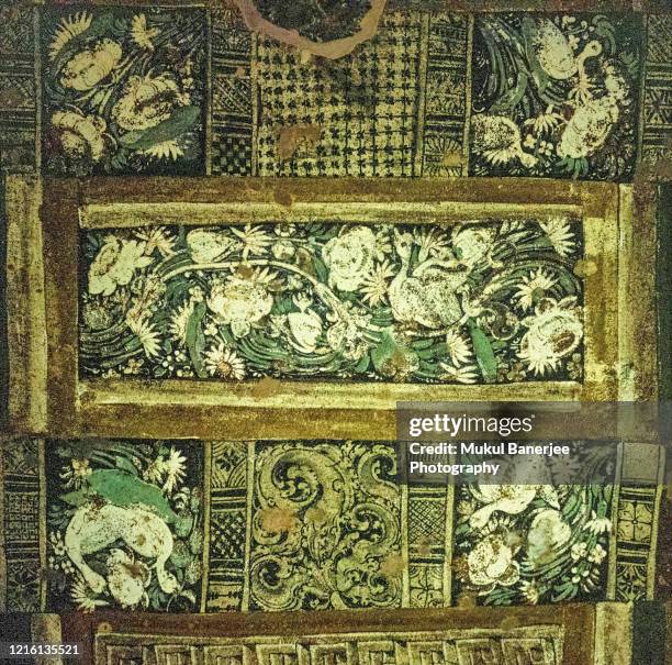 fresco paintings of ancient ajanta buddhist caves predominantly narrates the jataka tales social story, an unesco world heritage site near aurangabad, maharashtra, india - ajanta caves stockfoto's en -beelden