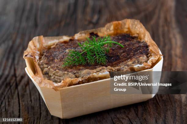 country pate with meat and liver on wooden background - pate stock pictures, royalty-free photos & images