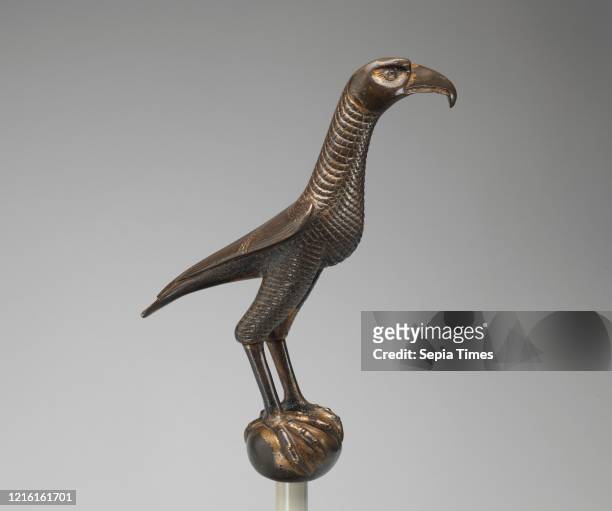 Falcon, ca. 1200-1220, South Italian, Bronze, traces of gilding, Overall: 11 x 6 1/2 x 3 1/8 in. , Metalwork-Bronze, This skillfully cast falcon,...