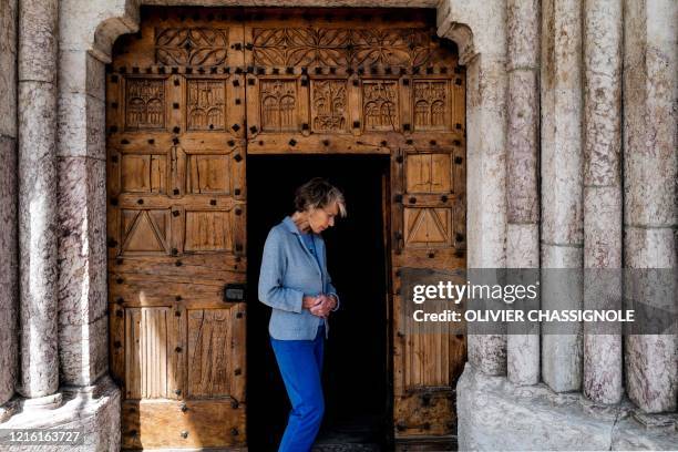 Anne Soupa, a French 73-year-old theologian, poses on May 29, 2020 in the church of Vallouise, south of French Alps, few days after she announced she...