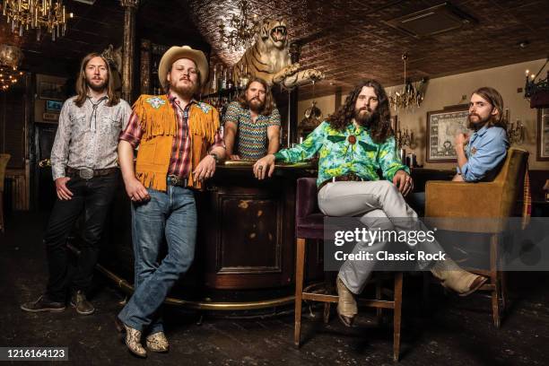 Sam Corbett, Jimmy Bowskill, Ewan Currie, Ryan Gullen and Shamus Curri of Canadian rock group The Sheepdogs photographed at The Kings Head in London,...