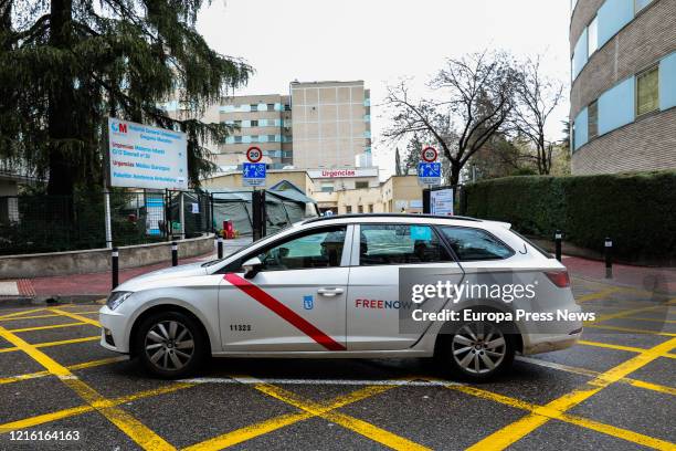 Taxi is seen next to Hospital Gregorio Marañon Emergency Room one day after the Community of Madrid has extended its agreement beyond April 12 with...