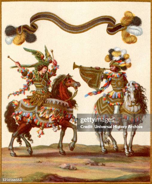 Indian drummer and trumpet player. Part of the Grand Carousel given by Louis XIV in front of the Tuileries, Paris, France, 5th June 1662, to...