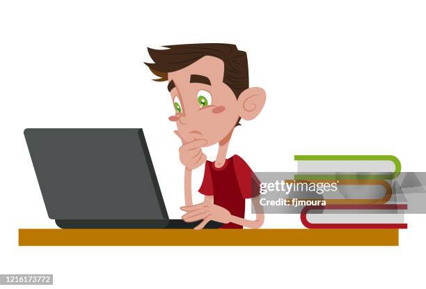 studying and working at home - student typing on computer stock illustrations