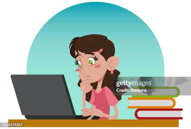 studying and working at home - student typing on computer stock illustrations