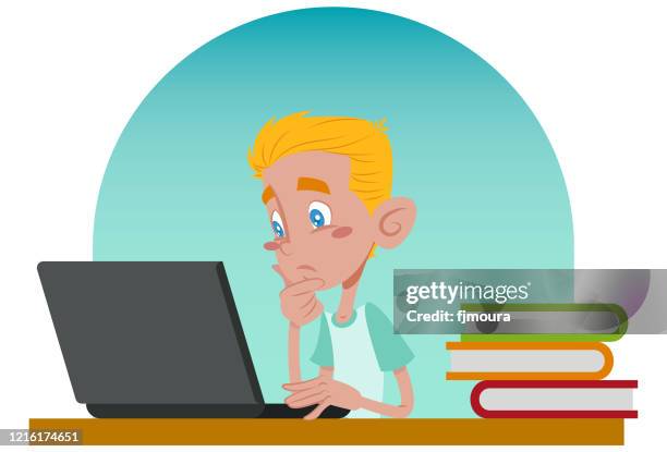 studying and working at home - student typing on computer stock illustrations