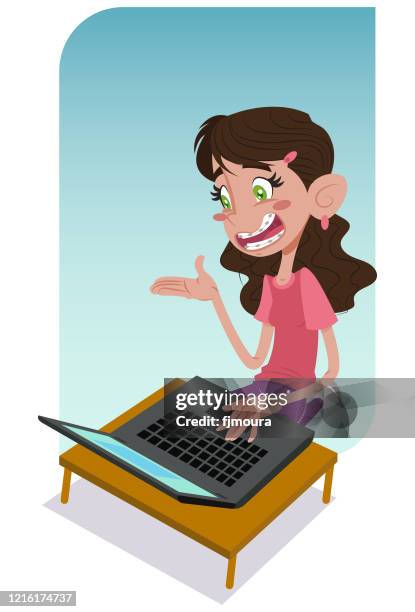 studying and working at home - student typing on computer stock illustrations