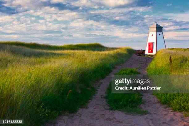 beach point, lighthouse - prince edward island stock-fotos und bilder