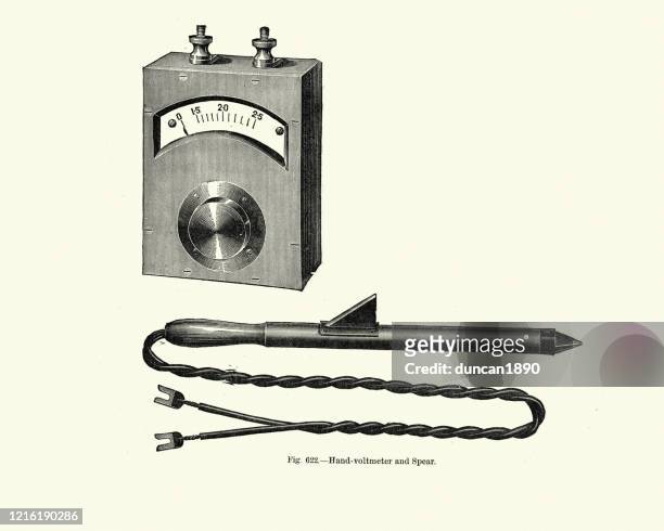 voltmeter and spear, victorian 19th century - transformer stock illustrations