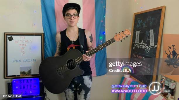 In this screen grab, Ryan Cassata performs during the premiere episode of the digital concert series "OUTLOUD: Raising Voices" airing exclusively on...