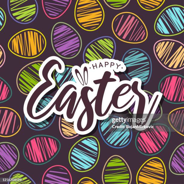 stockillustraties, clipart, cartoons en iconen met pasen kaart met kleurrijke naadloze patroon eieren. vector - easter pattern