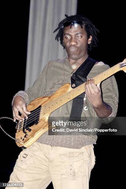 Cameroon born bass guitarist Richard Bona performs live on stage at Royal Festival Hall in London on 23rd November 2003.