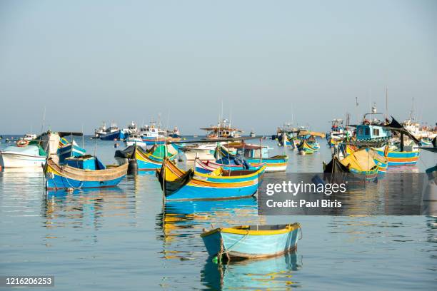 malta - mediterranean travel destination, marsaxlokk fishing village - marsaxlokk stockfoto's en -beelden