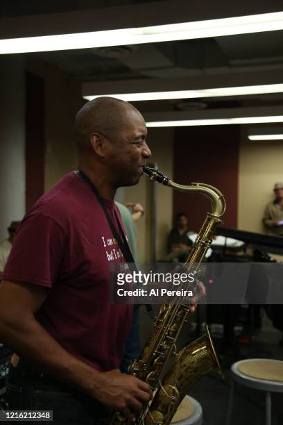 Branford Marsalis rehearses for the "Lean On Him- A Tribute To Bill Withers" show on September 30, 2015 in New York City.