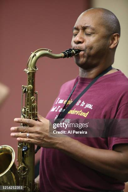 Branford Marsalis rehearses for the "Lean On Him- A Tribute To Bill Withers" show on September 30, 2015 in New York City.