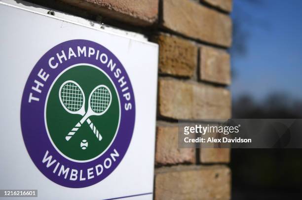 Detailed view of A Wimbledon Logo at The All England Tennis and Croquet Club, best known as the venue for the Wimbledon Tennis Championships, on...
