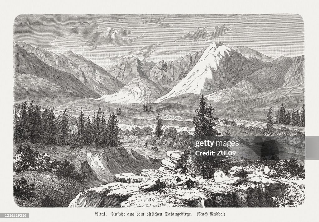 Altai, East Sayan mountains, wood engraving, published in 1893