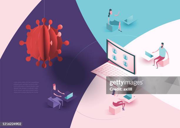 corona home office chat covid 19 - viral stock illustrations