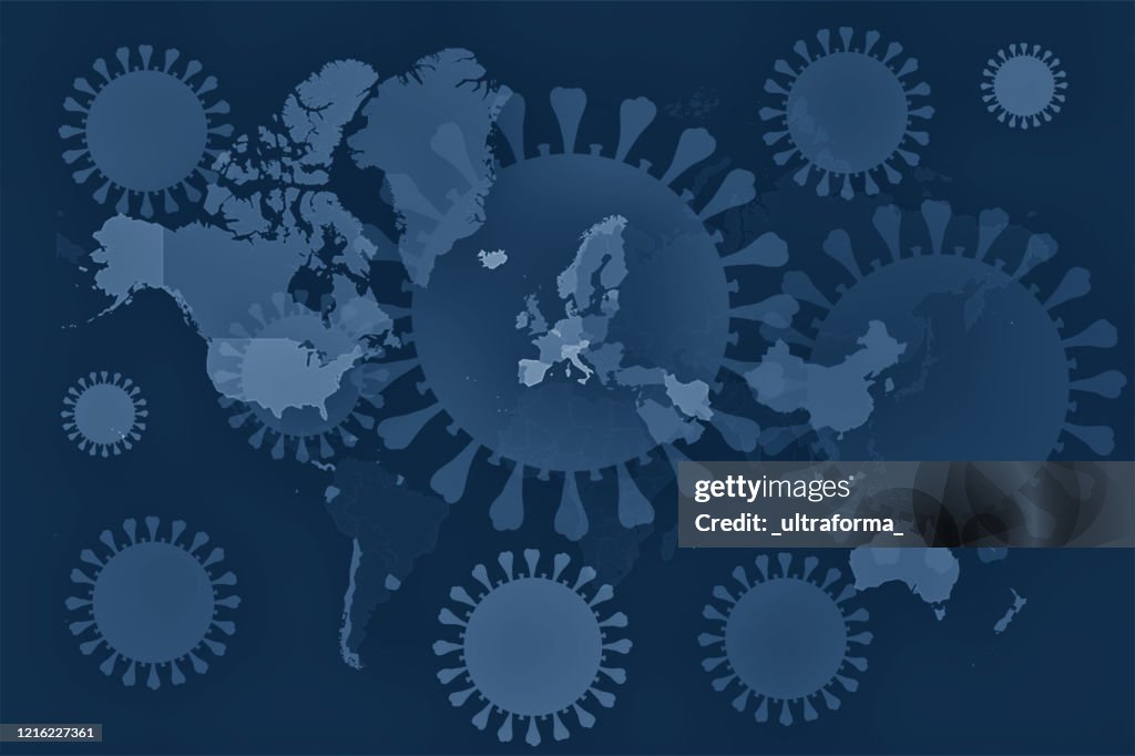 World Map with Coronavirus Covid-19 overlay