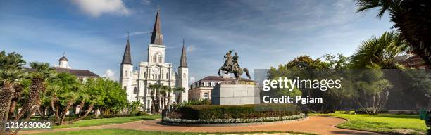 saint louis cathedral across jackson square in new orleans louisiana usa - jackson square new orleans stock pictures, royalty-free photos & images