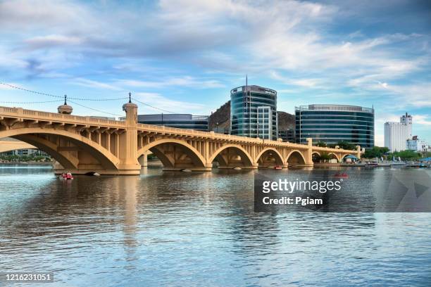 skyline view of tempe arizona and the mill avenue bridge - tempe arizona stock pictures, royalty-free photos & images