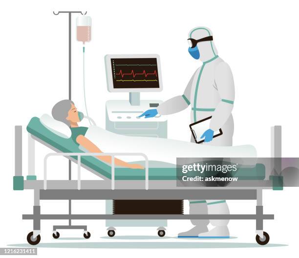infizierte frau im krankenhaus - patientin stock-grafiken, -clipart, -cartoons und -symbole