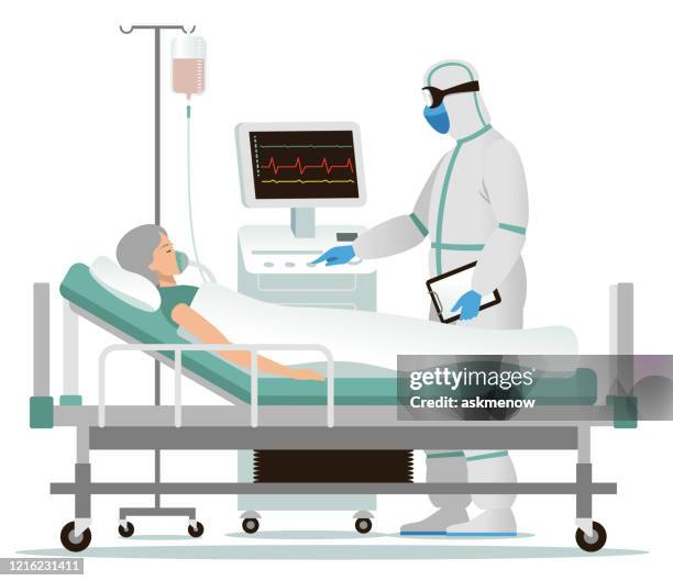 infizierte frau im krankenhaus - bett stock-grafiken, -clipart, -cartoons und -symbole