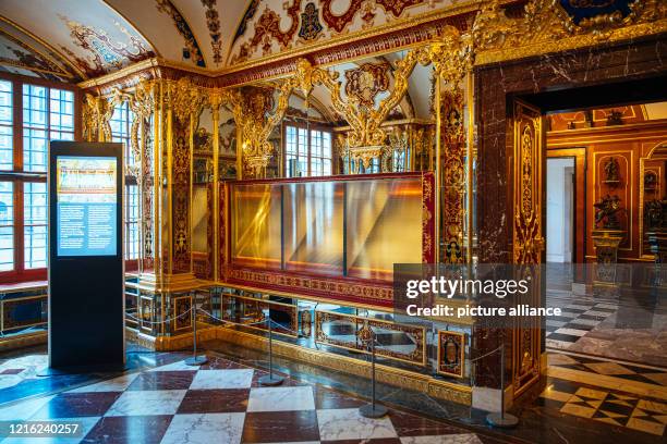 May 2020, Saxony, Dresden: The looted and now exhibited showcase in the Jewel Room of the Historic Green Vault in the Residence Palace. The Historic...