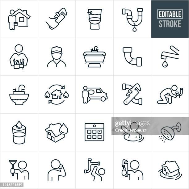 ilustrações de stock, clip art, desenhos animados e ícones de plumbing thin line icons - editable stroke - perda