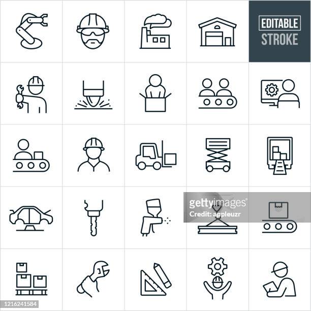 manufacturing thin line icons - editable stroke - plant stock illustrations
