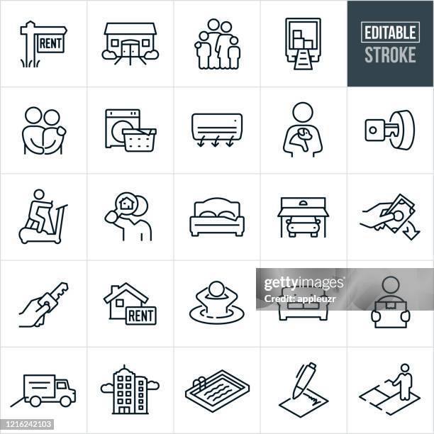 ilustrações de stock, clip art, desenhos animados e ícones de apartment rental thin line icons - editable stroke - tenant