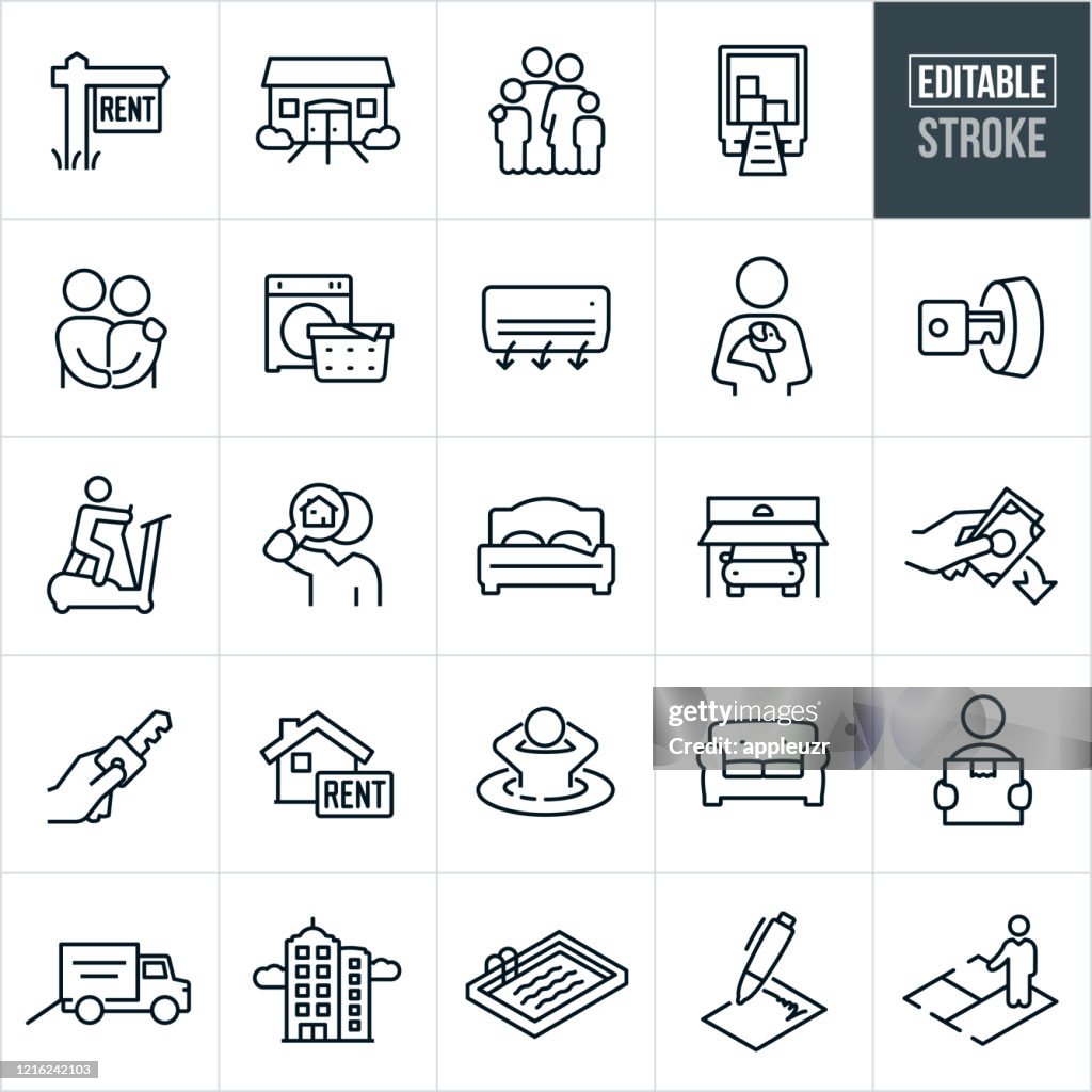 Apartment Rental Thin Line Icons - Editable Stroke