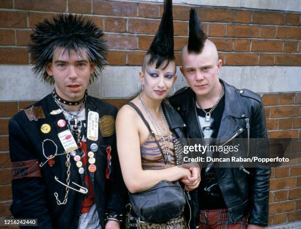 Photograph of three young punks in London, England, circa 1980.