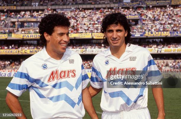 Antonio Careca, Andrea Carnevale of SSC Napoli, during the Seria A Italy.