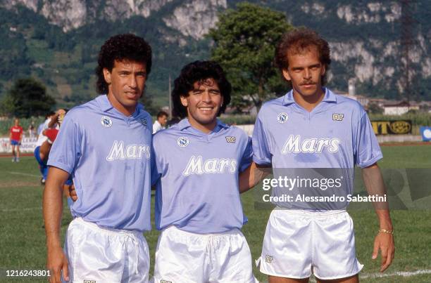 Antonio Careca, Diego Armando Maradona, Alemao of SSC Napoli, during the Seria A Italy.