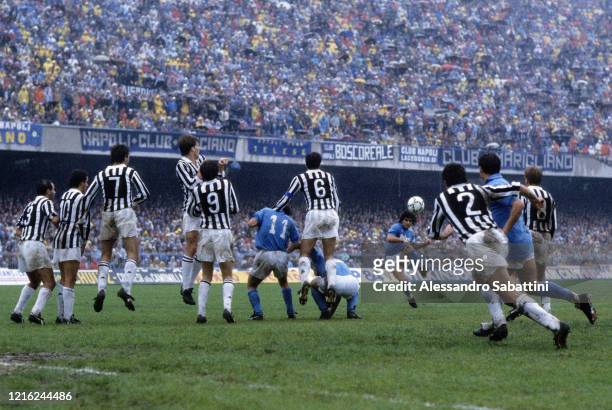 Diego Armando Maradona of SSC Napoli scores the goal during the Serie A match between SSC Napoli and Juventus, Italy.