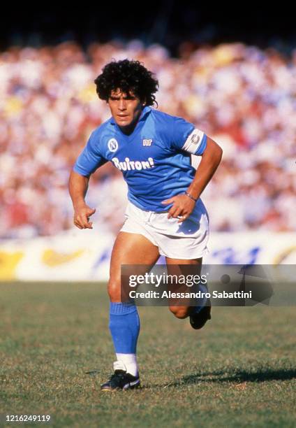 Diego Armando Maradona of SSC Napoli looks on during the Seria A Italy.